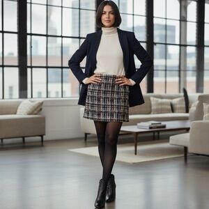 Halogen Navy Tweed A Line Mini Skirt Plaid Petite Size 10